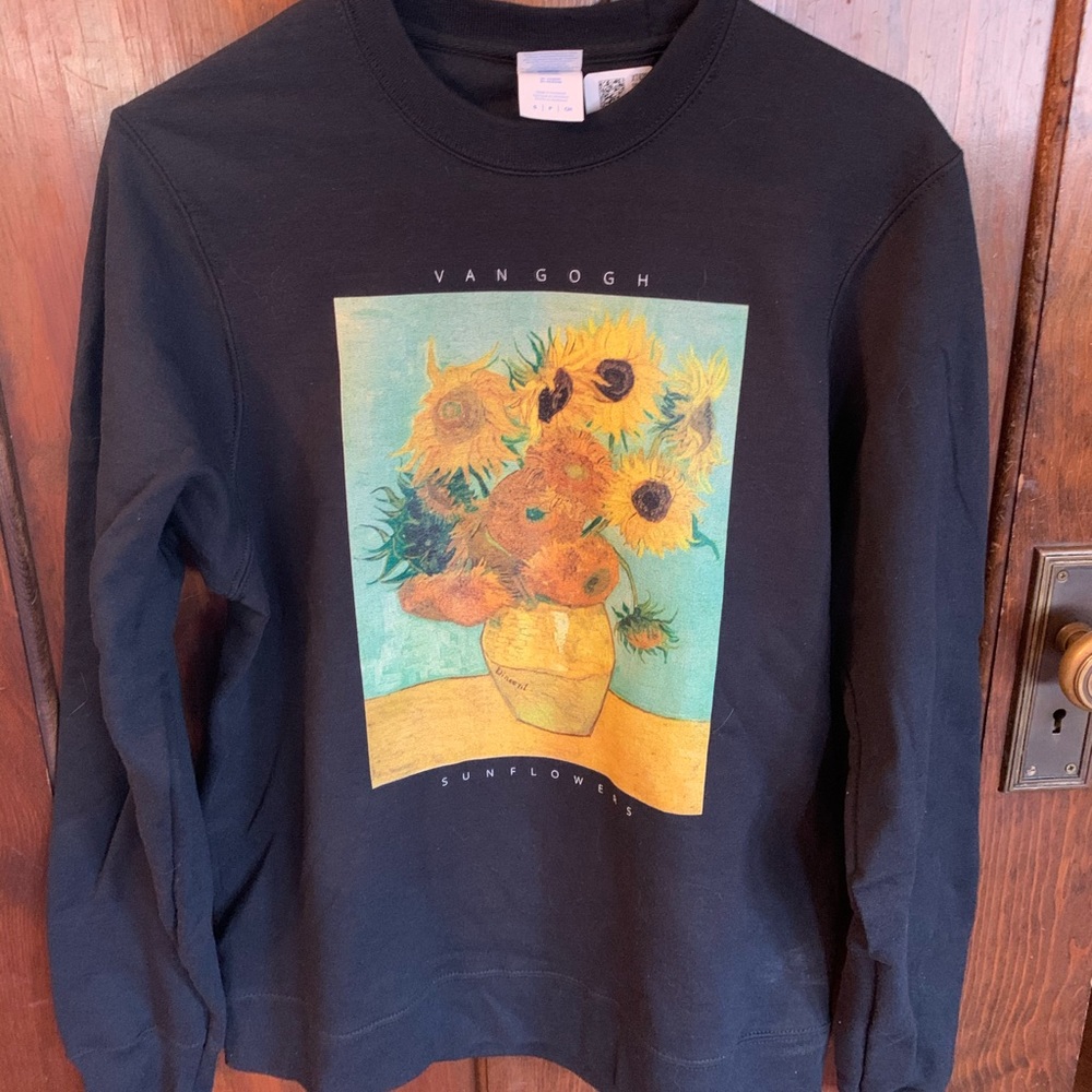 Van Gogh Sunflower Black Crewneck Sweatshirt